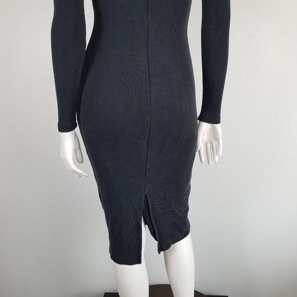 Marine Layer Lexi Black Rib Knit Bodycon Midi Minimalist Slimming Dress Size XS - Picture 9 of 12